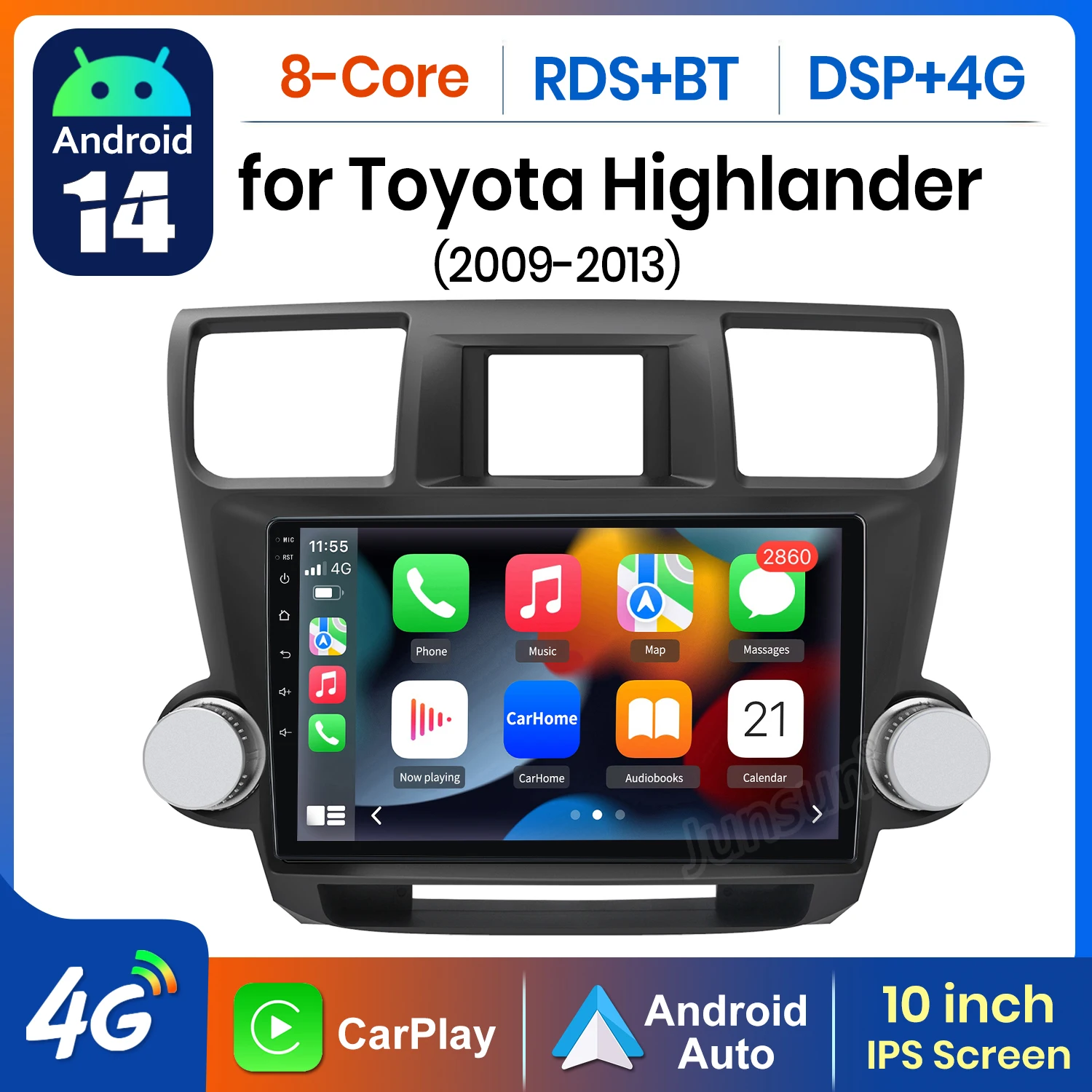 راديو سيارة AWESAFE AI 4G LTE لاسلكي CarPlay أندرويد لسيارة Toyota Highlander 2 XU40 2008 2009-2013 GPS Navi BT DSP RDS FM #1