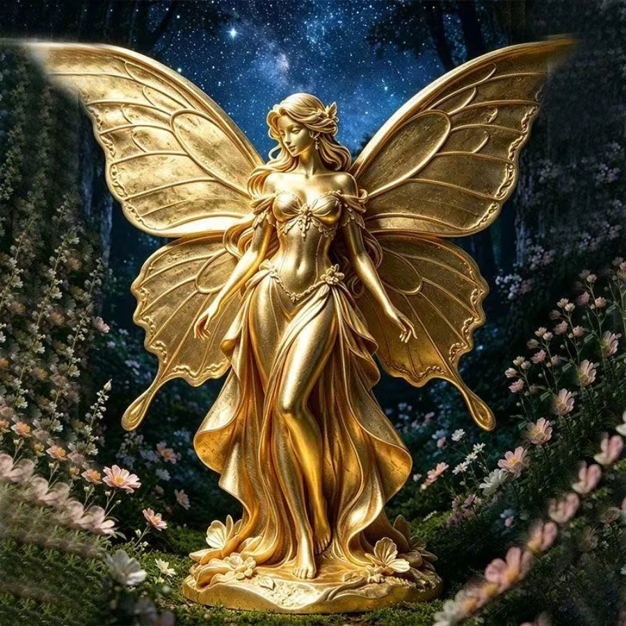 Long Dress Butterfly Fairy Figurine Forest Flower Elf Statue Aesthetic Desktop Ornament Fairy Tale Tabletop Landscape Decor