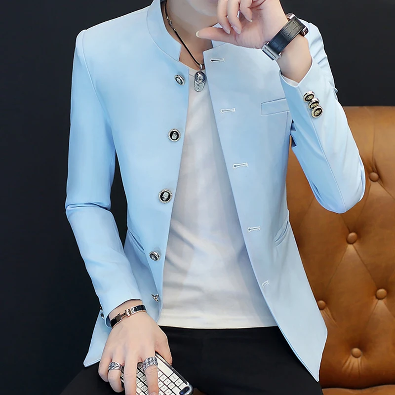 

Slim Fit Korean Sle Men's Casual irt Jaet Haome Stand Collar Youth Student Faion Leisure Suit Upper Body Coat