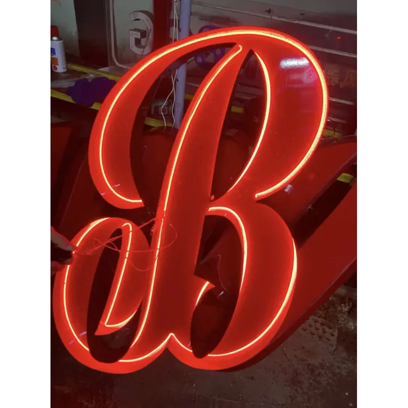 Besi kustom Neon karakter bercahaya baja nirkarat LED tanda bercahaya untuk dekorasi toko