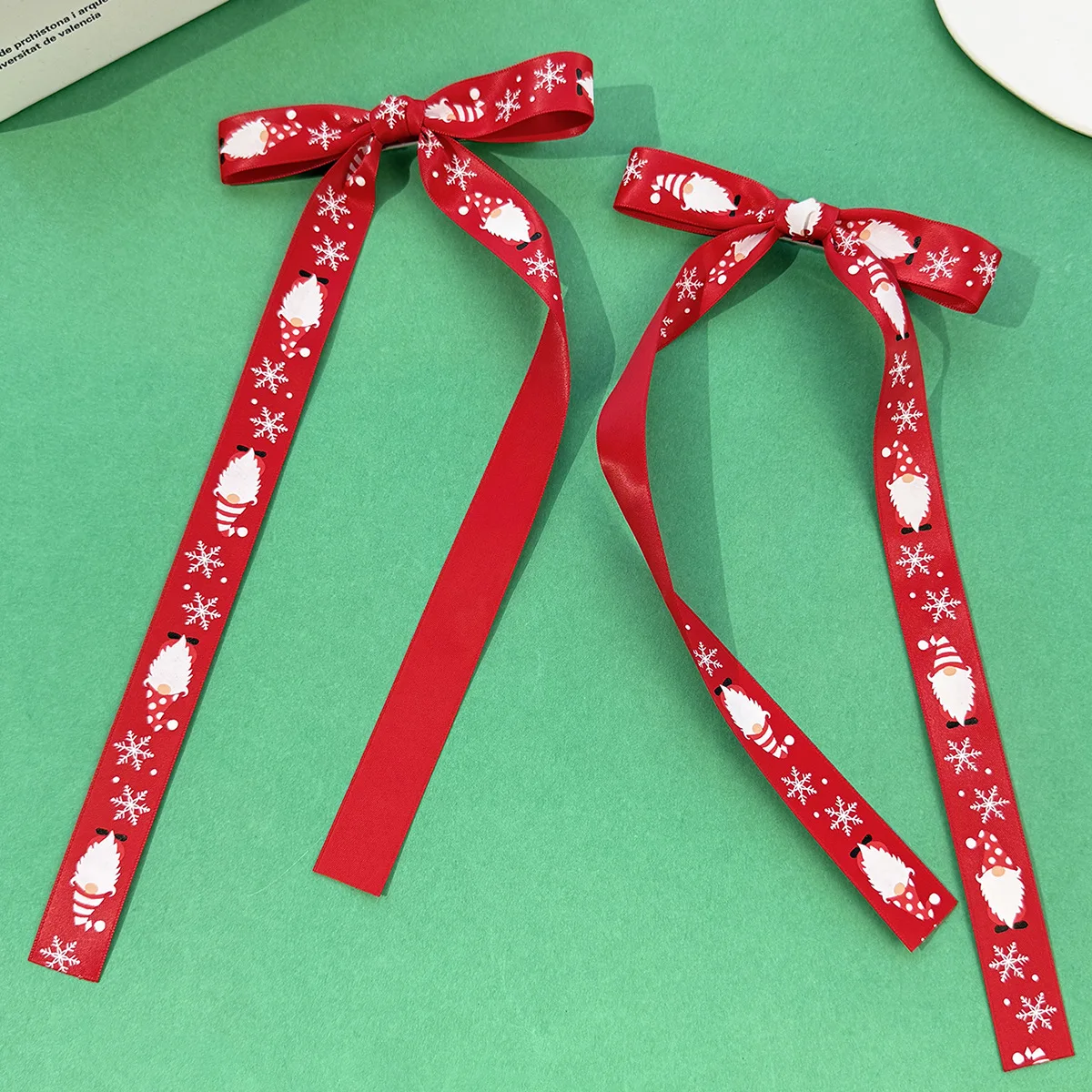 30pc Christmas Hair Clips Long Tassel Santa Claus Print Snowman Ribbon Girls Hairpins Children's Headwear Hair Accessories Bulk