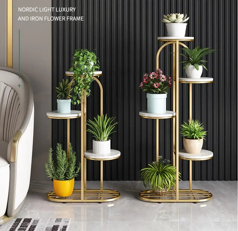 Modern Gold Round Display Floor Plant outdoor Flower Pot Stand for Home Garden iron flower rack