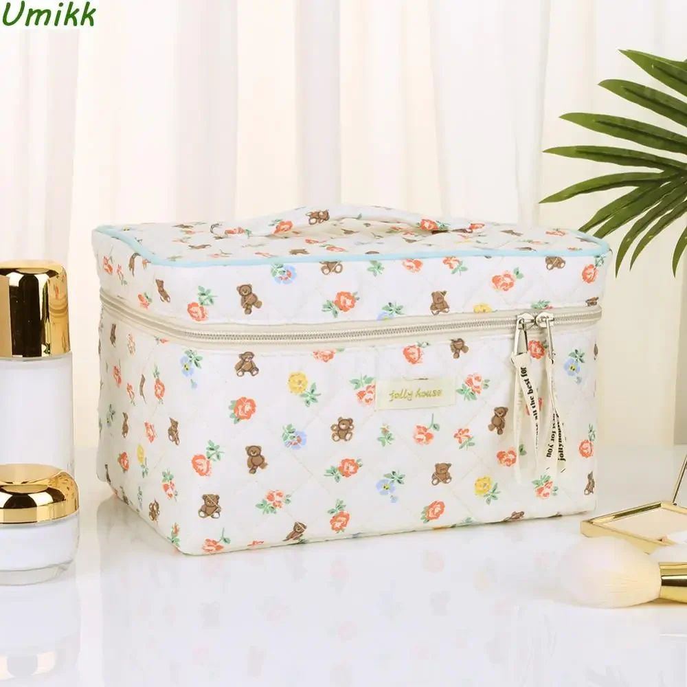 Cotton Makeup Cosmetic Bag Large Capacity Coquette Makeup Bag with Zipper for Women Girls for Toiletries Accessories Brushes