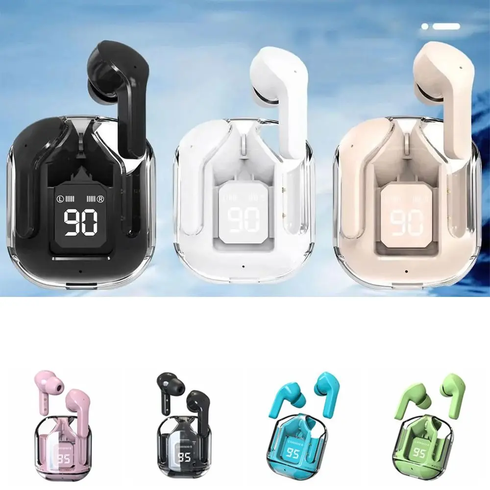 

Transparent Wireless Earbuds LED Display Bluetooth V5.3 in Ear Headphones with Charging Case Touch Control