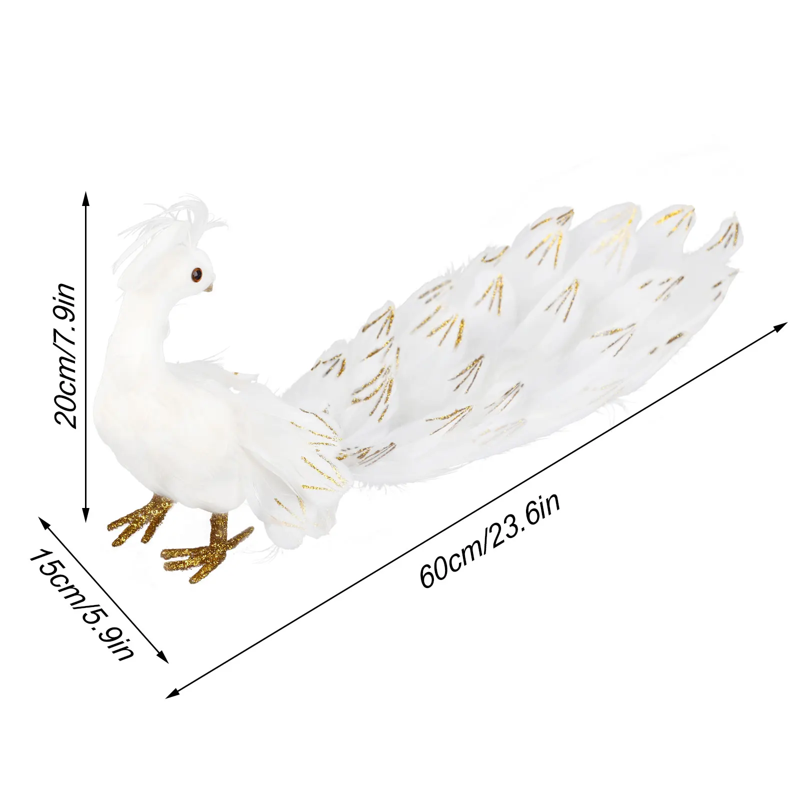 Simulation White Long Tail Peacock Ornaments Shiny Christmas Bird Decor With Real Feathers Xmas Party Home Hanging Decoration