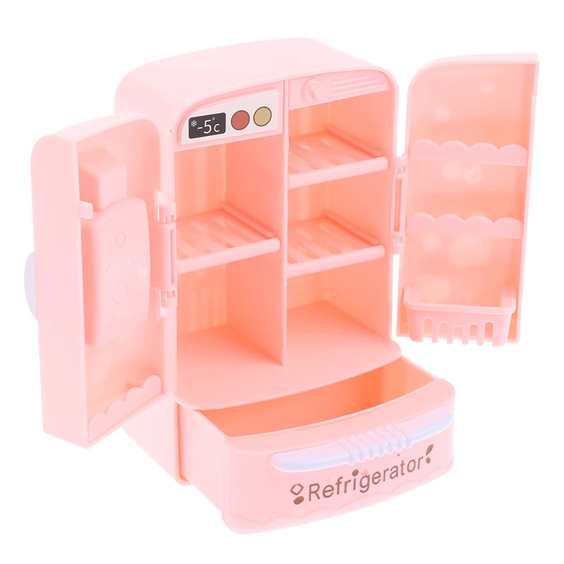1:12 casa de bonecas em miniatura rosa geladeira freezer para cozinha de bonecas