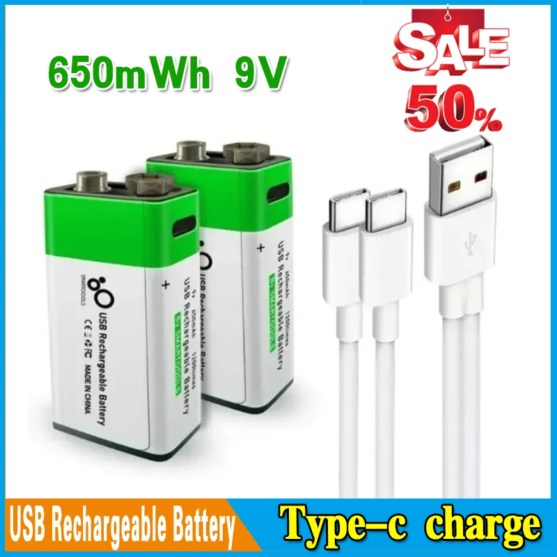 

9V USB Charger Multimeter Walkie Talkie Lithium Battery 9V 6F22 Microphone Square Guitar Battery Block