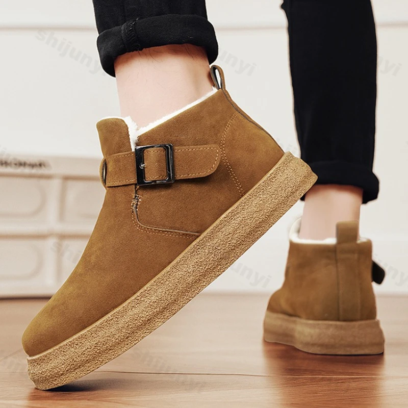 

Men Snow Boots Autumn Winter New Plush Thicken Comfortable Platform Cotton Shoes Fashion Buckle Strap Non Slip Warm Short Boots