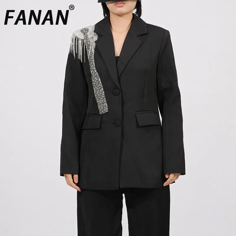 

FANAN Высококачественные черные блейзеры с блестками для женщин, однобортные пиджаки, офисные женские пальто, мода 202, осень, новинка