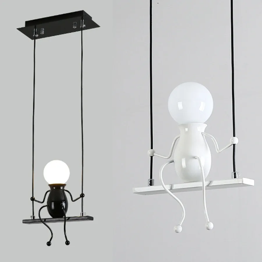 Nordic Little People Pendant Lamp Droplight E27 Iron Restaurant Cafe Clothing Shop Chandelier Cartoon Doll Hanging Pendant Light