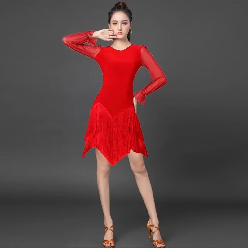customized latin dance dress for women sexy practice clothes fringe dress tassel skirt ballroom dance competition dresses suit