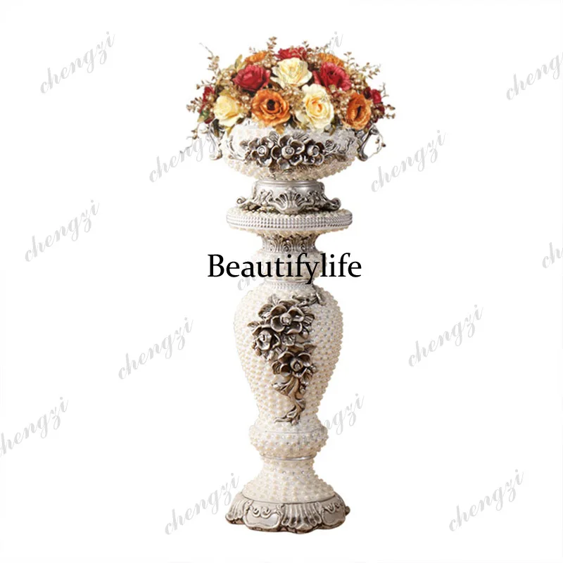 A95 retro European light luxury floor-to-ceiling vase, hotel shopping mall club floral arrangement flower arrangement ornament