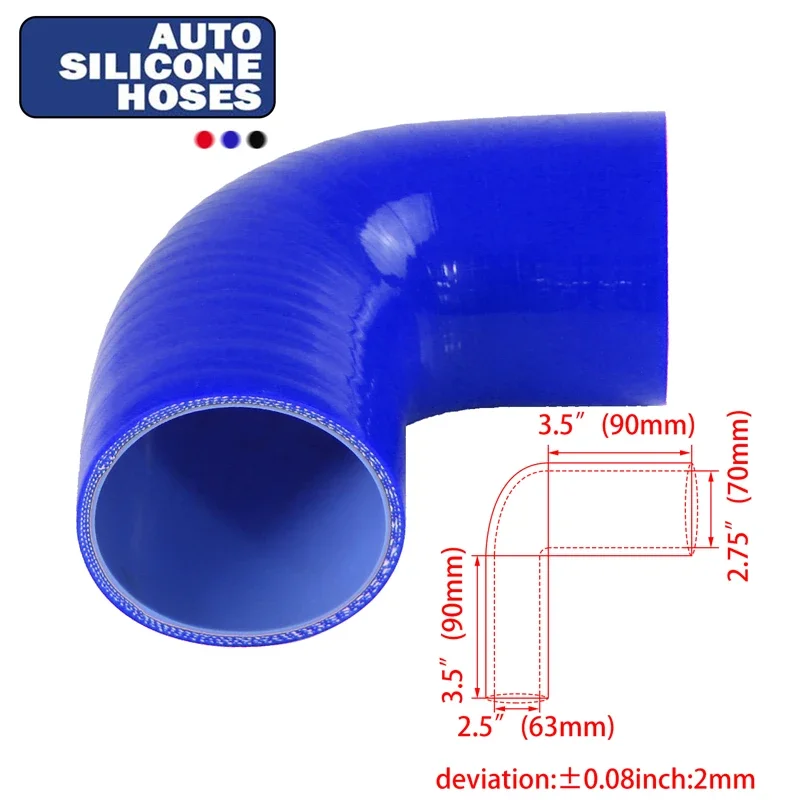 Silicone Hose Intercooler Intake Pipe Universal 90 Degree Reducer ID 63mm to 70mm 2.5in to 2.75in