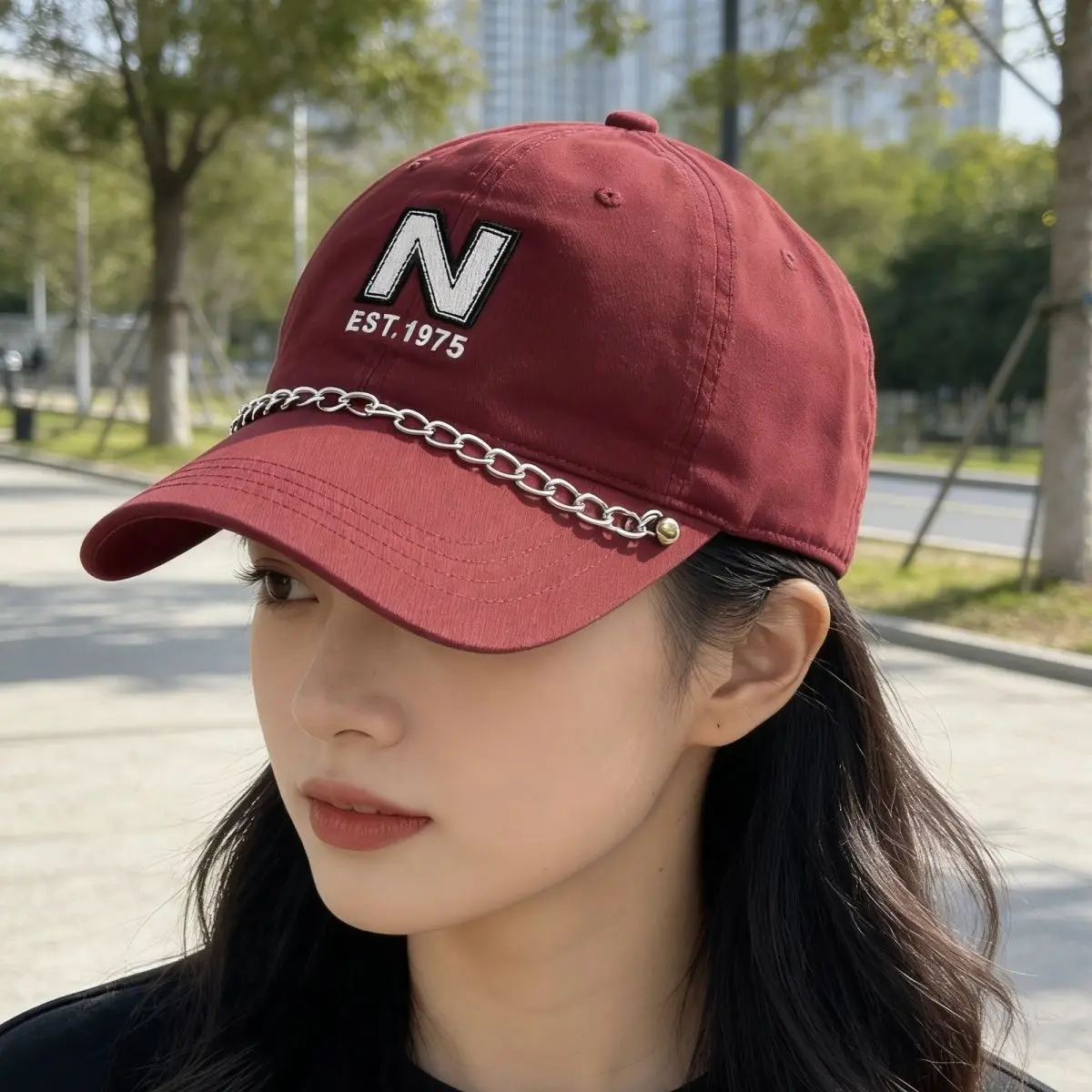 Retro Washed Baseball Cap Unisex Small Chain Embroidery Sports Sunscreen Cap for Women Couples Students
