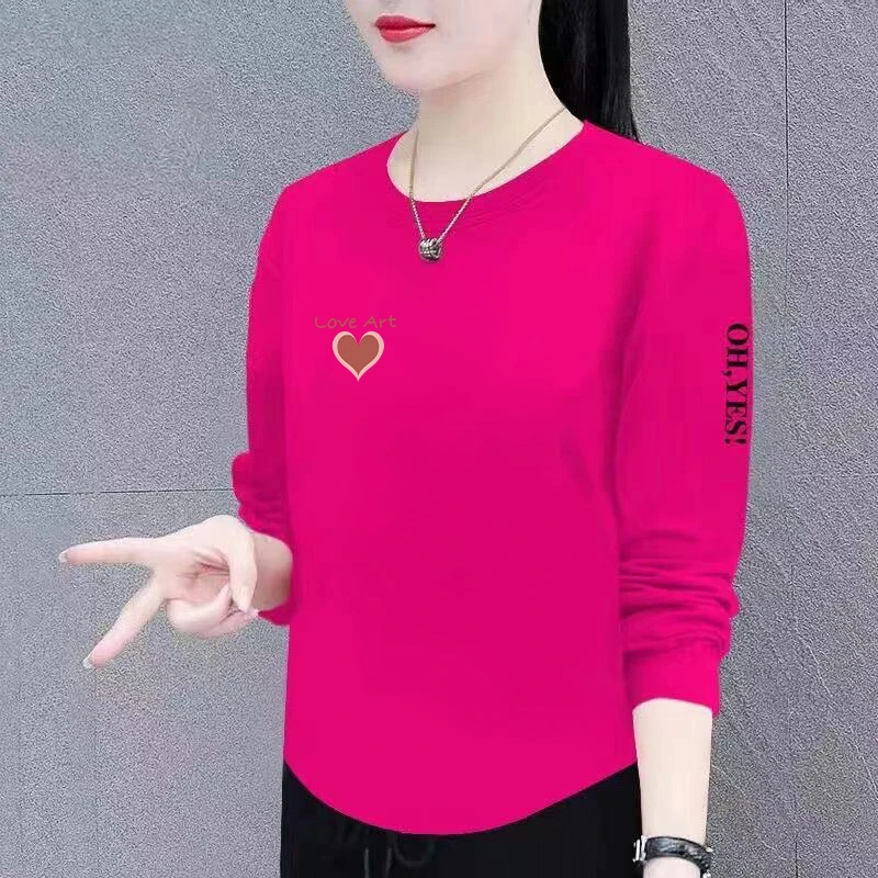 

Elegant Long Sleeve Mommy Clothes for Middle-Aged Women Loose Fit Korean Style T-Shirt Warm Polyester Fiber Printed Top