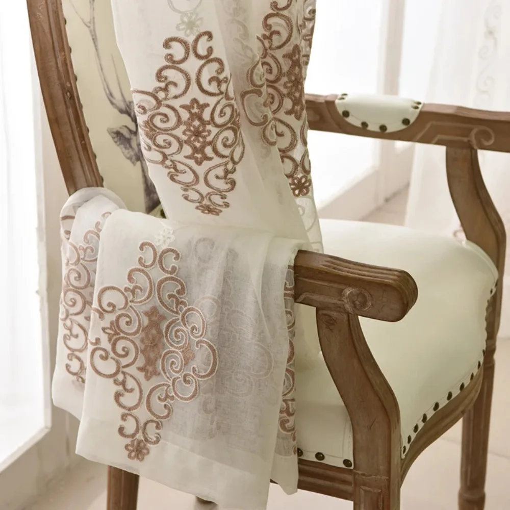 European Style High Precision Cotton Embroidery Yarn Curtains for Living Room Bedroom Dining Children's Room Balcony Window Yarn