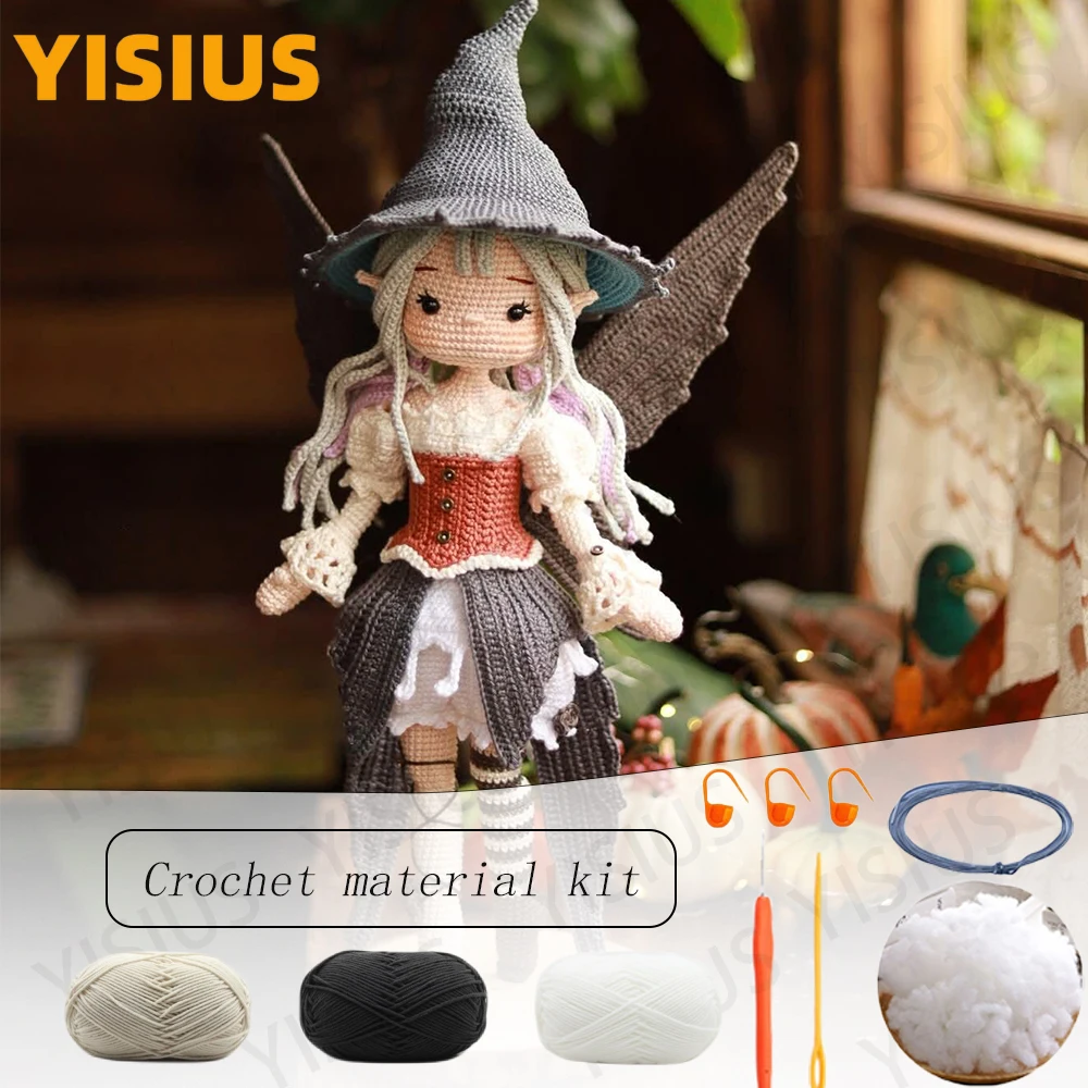 

Хэллоуин Амигуруми Ведьма Фея Девушка DIY Крючок Набор аксессуаров для вязания крючком Набор Вязание Долли Узор в английском девочке Подарок