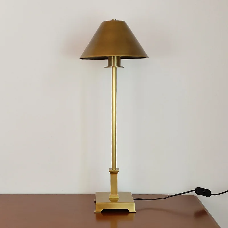 Lámpara de escritorio decorativa para sala de estar, dormitorio, mesita de noche, porche, cobre puro, luz de exportación americana