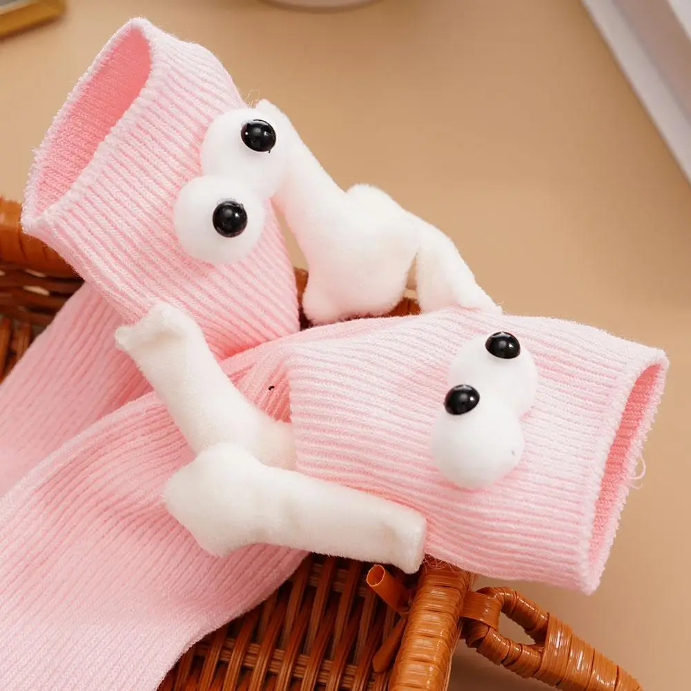 Chaussettes à aspiration magnétique pour enfants, 3D, beurre, couple, drôle, yeux, mi-tube, enfants, festival, cadeaux, mignon