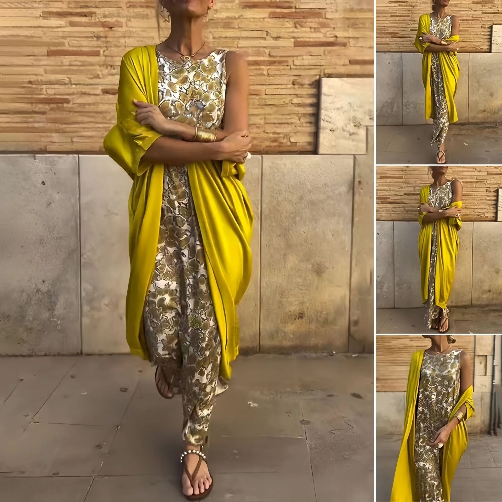 Elegant Women's Sets Dress 2 Piece Set Printed A Line Straight Cut Maxi Dress Floral Print Sleeveless Top Wrap Style Long Dress