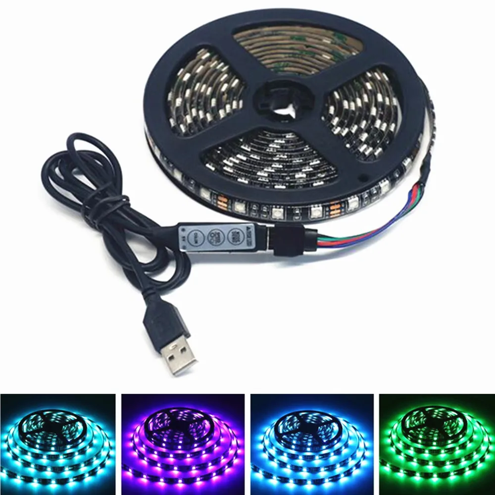 

Светодиодная лента USB 5 В SMD5050 RGB Сменное светодиодное фоновое освещение для телевизора 50 см 1 м 2 м 3 м 4 м 5 м Гибкая светодиодная лампа «сделай сам»