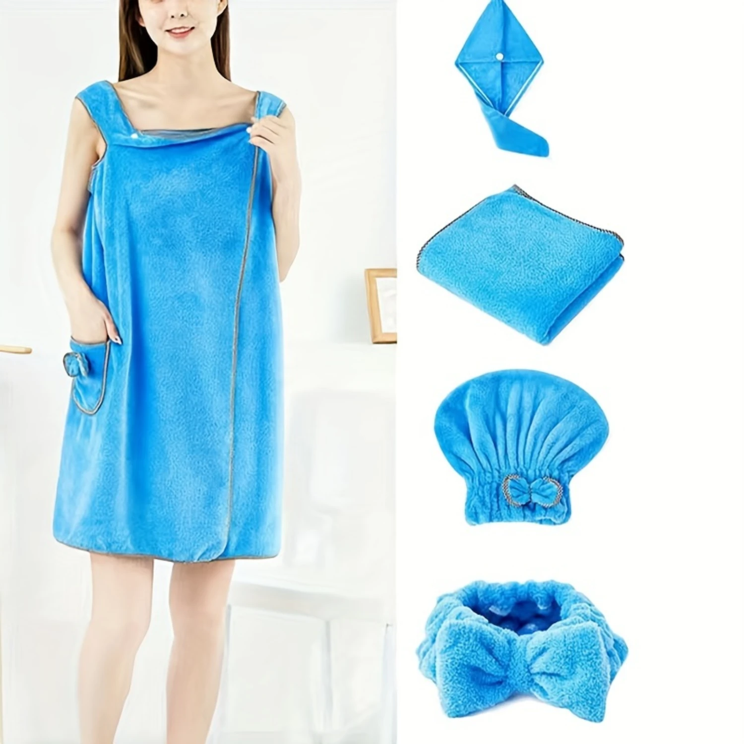 Luxurious 5-Piece Bath Set: Soft Towel Wrap, Hair Turban, Dry Hair & Face Towel - Elegant Spa Bathroom Accessories