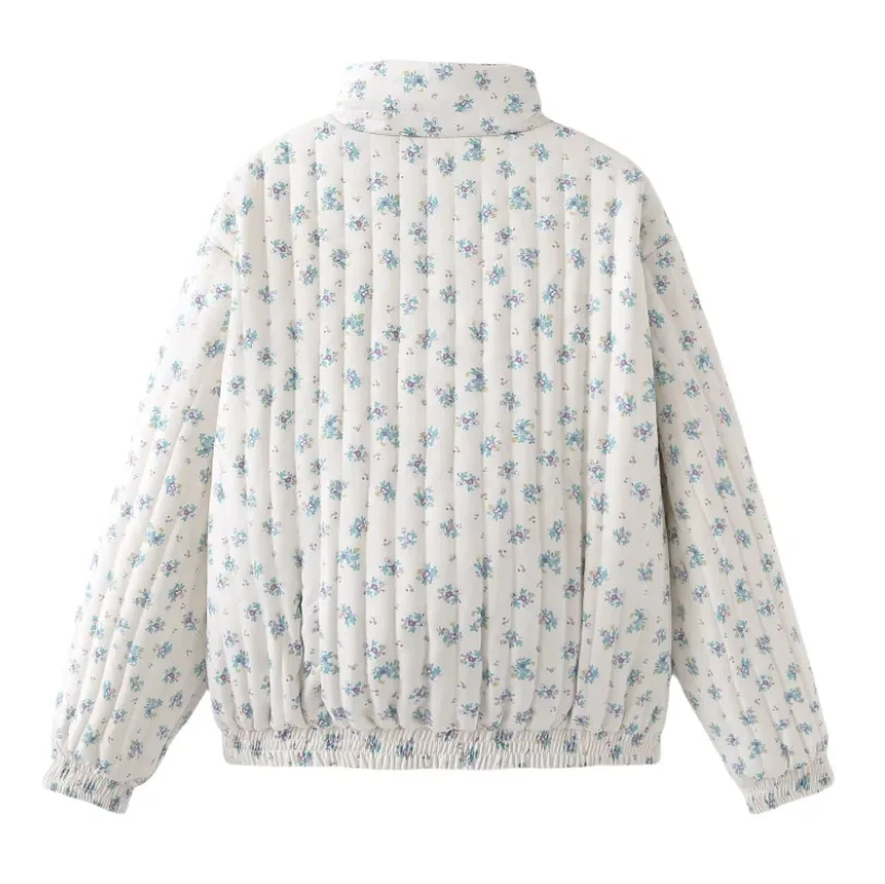 2025 Nuovo arrivo autunno/inverno: Parka dolce con stampa floreale Giacca corta oversize a maniche lunghe con cerniera casual alla moda da donna