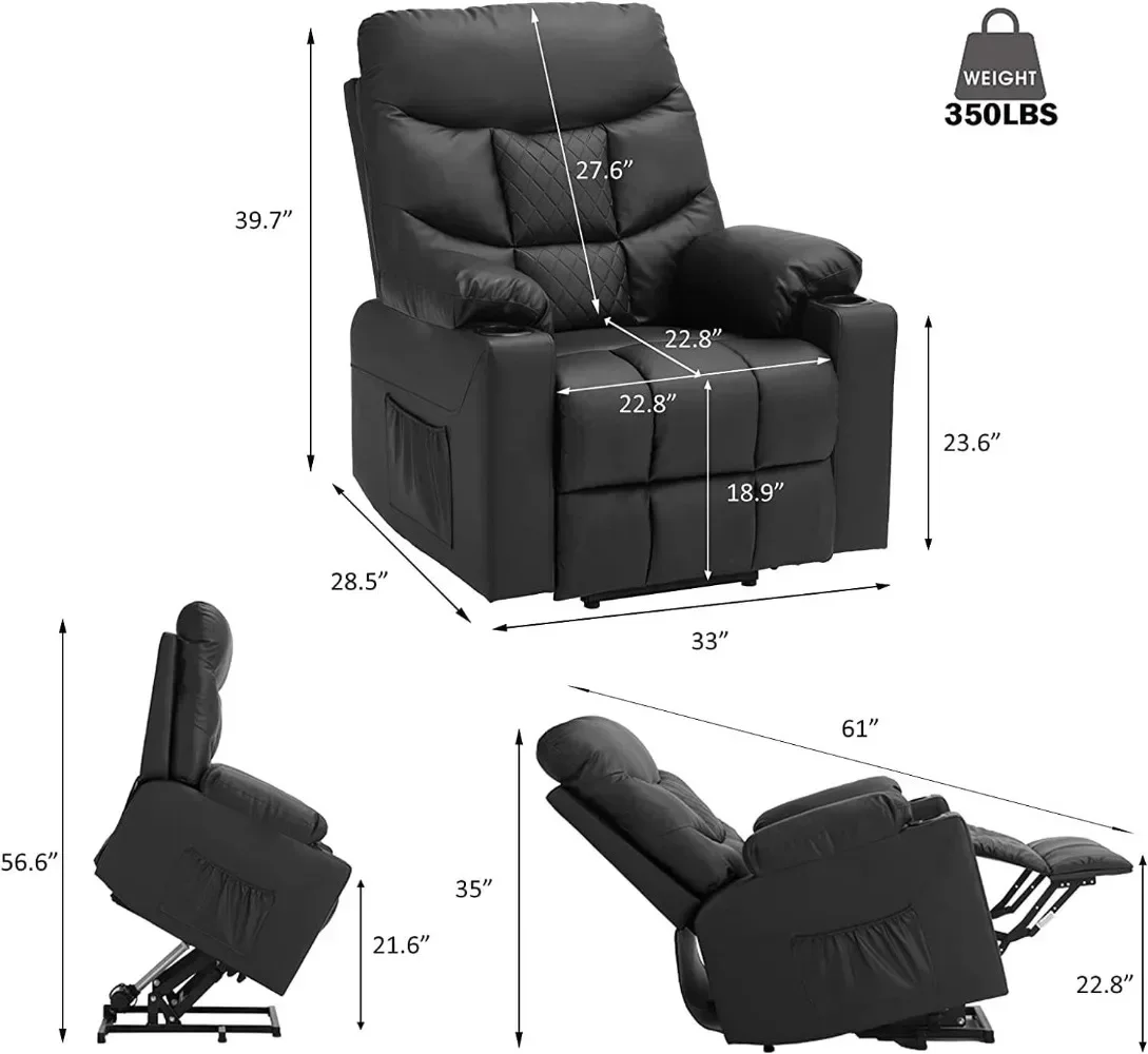 Silla reclinable de elevación eléctrica con masaje y calefacción para ancianos y personas mayores, sofá reclinable eléctrico para sala de estar con lateral