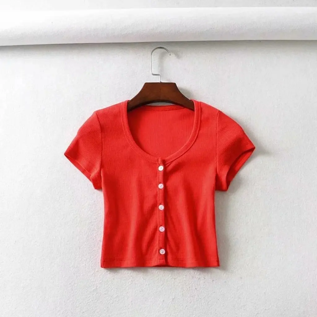 

YPFF Girls Slim-fit Short-sleeved T-shirt Summer Basic All-match Navel-exposed Hyun-tasting Style Small Top for Women