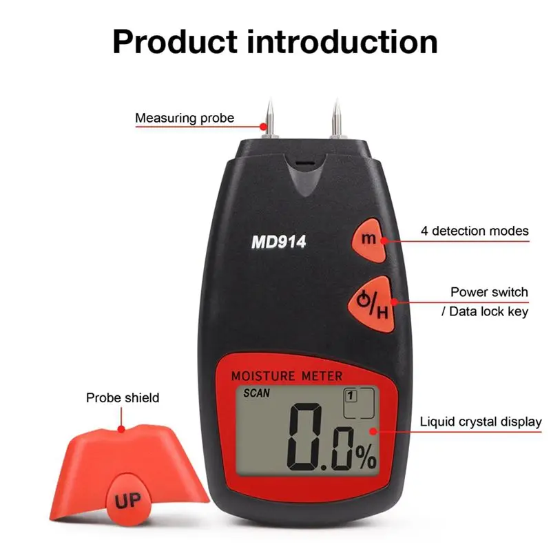 ABJI-Timber Digital Moisture Meter 2 Probe Paper Water Contain Tester Damp Detector Hygrometer 2% To 70% For Wood Bamboo