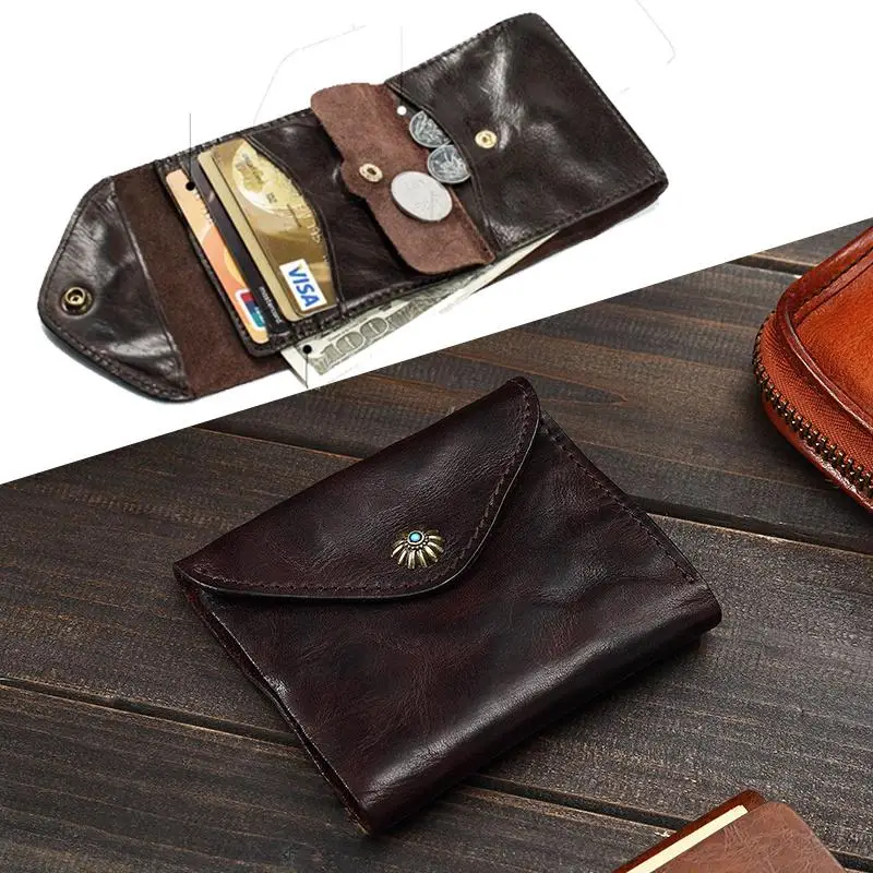 

1pc Viking Soft Retro Style Handcrafted Cowhide Thick Leather Wallet Credit Card Wallet Credit Card Holder