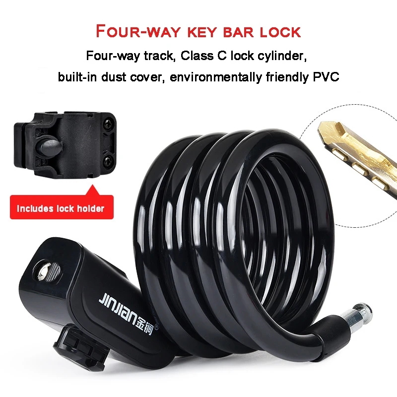 1.2m Bicycle Key Lock Mountain Bike Fixed Portable Lock Anti-theft Steel Wire Chain Lock Cycling Safety Accessories