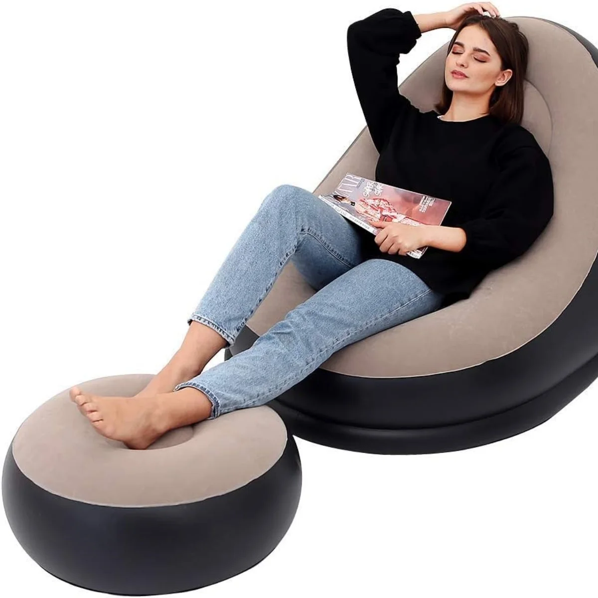 Inflatable Folding Multifunction Chair,Foot pillow, Environmentally-Friendly PVC with Reinforced Bottom, Suitable for Adult, Tee