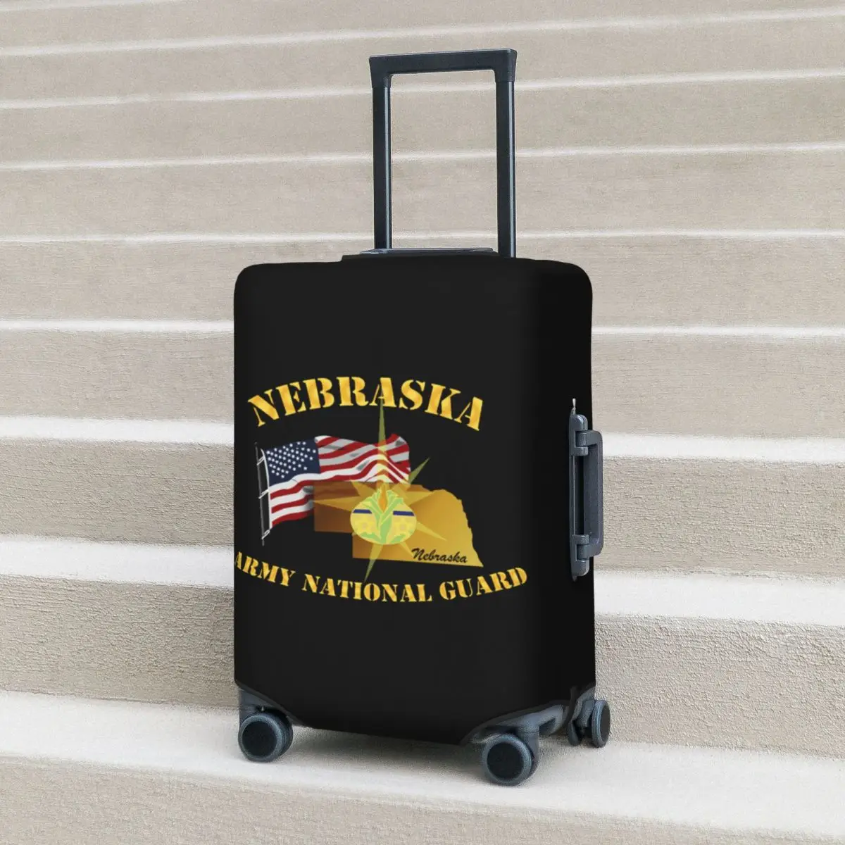 

Nebraska Army National Guard Arny W Flag Suitcase Cover Protection Elastic Travel Luggage Protector Covers for 18-32 Inch