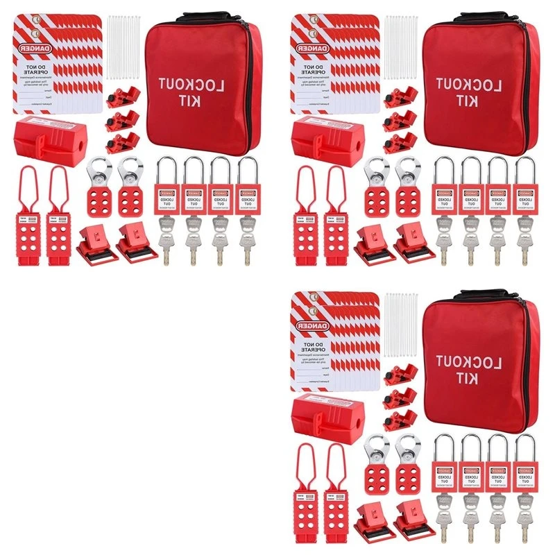 N10R-3X Lockout Tagout Kit, Electrical Loto-Kit With Circuit Breaker Lockout, Lockout Hasps, Lock Out Tags Multi-Pole Breaker