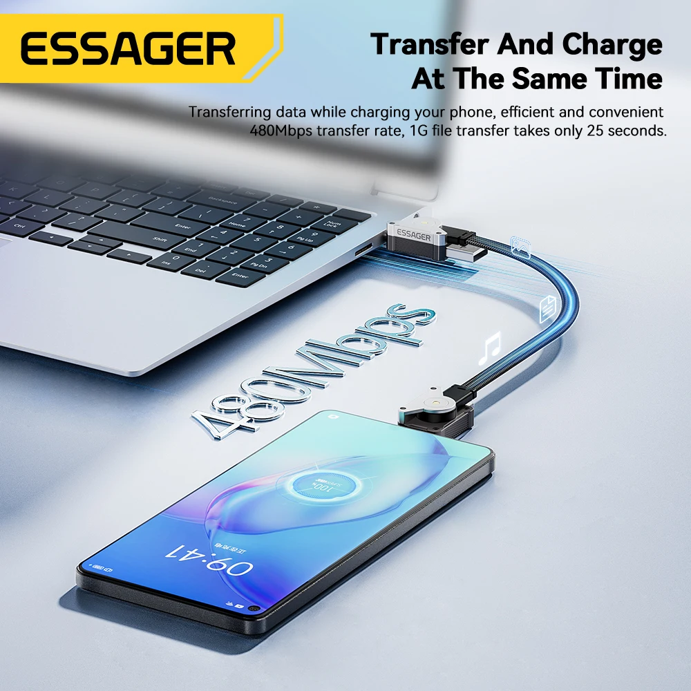 Essager 65W 4 in 1 USB C Cable Mecha Fast Charging Cable for iPhone 16 15 14 Macbook Type C Multi Port Quick Charge Wire