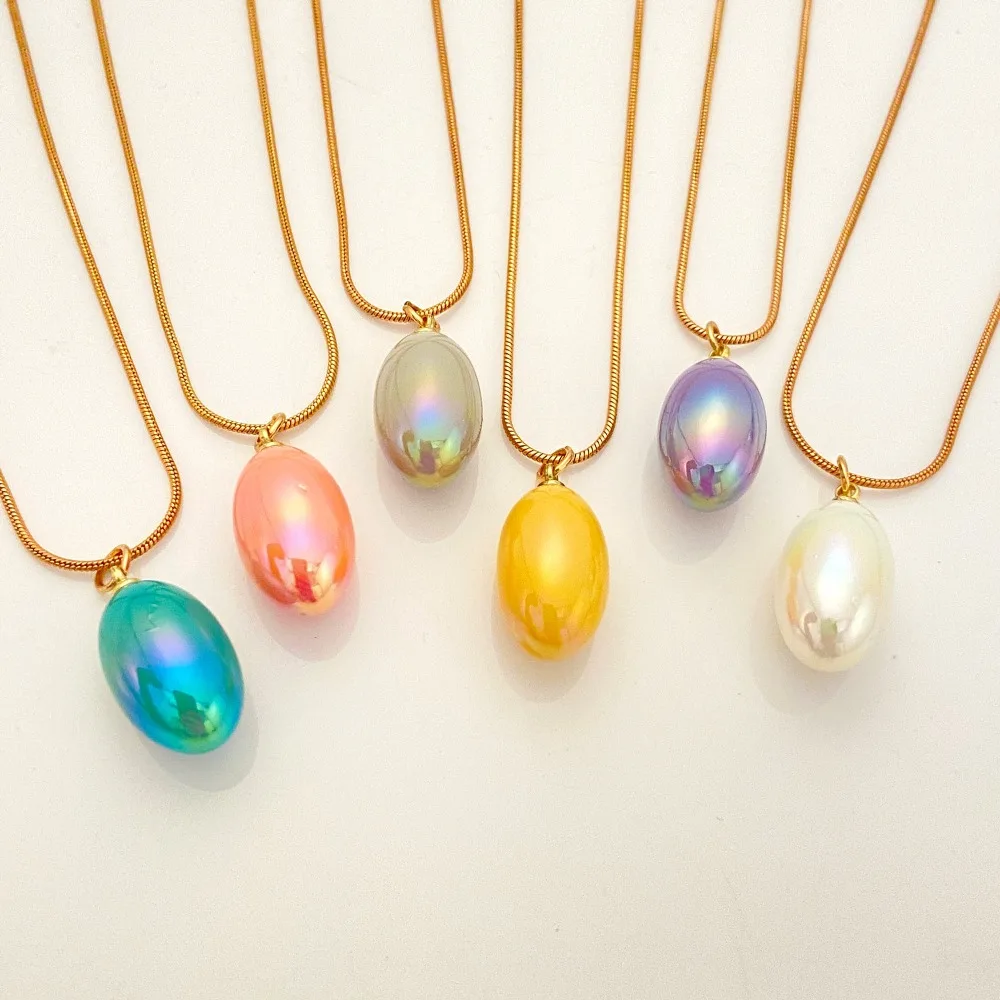 Trendy Dopamine Colourful Imitation Pearl Water Drop Grape Granules Pendant Necklace for Women Charm Collar Chain Jewellery Gift