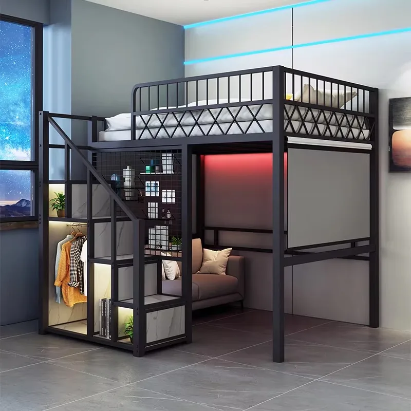 Pavilion Loft Bunk Bed, Modern Simple Multi-functional Space Saving Upper Bed With Bottom Desk for Small Apartment Bedroom Decor