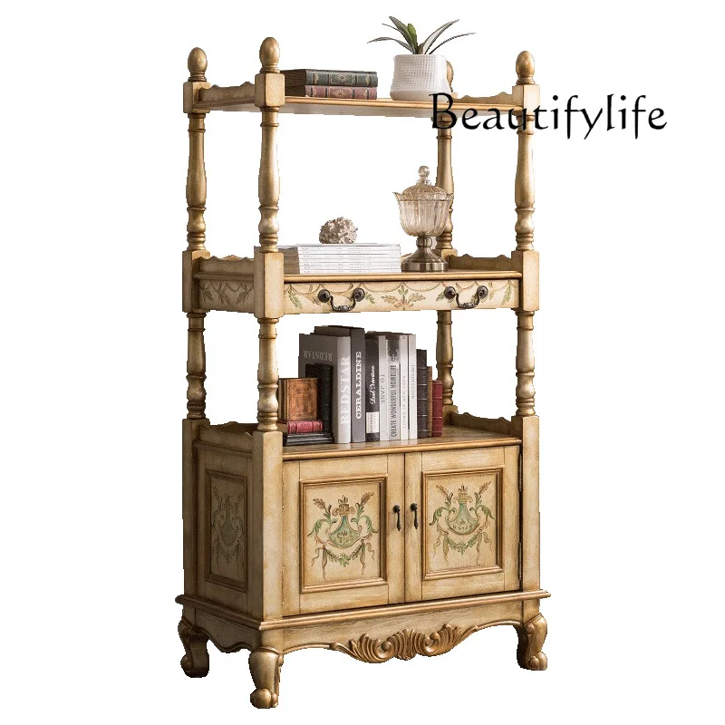 

American-Style Solid Wood Bookshelf Bookcase Study Vintage Floor Picture Book Rack Student Household Storage Rack