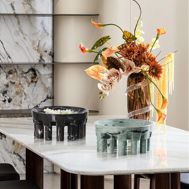 Light luxury natural marble fruit plate high-end exquisite high-value living room coffee table household high-end ornament