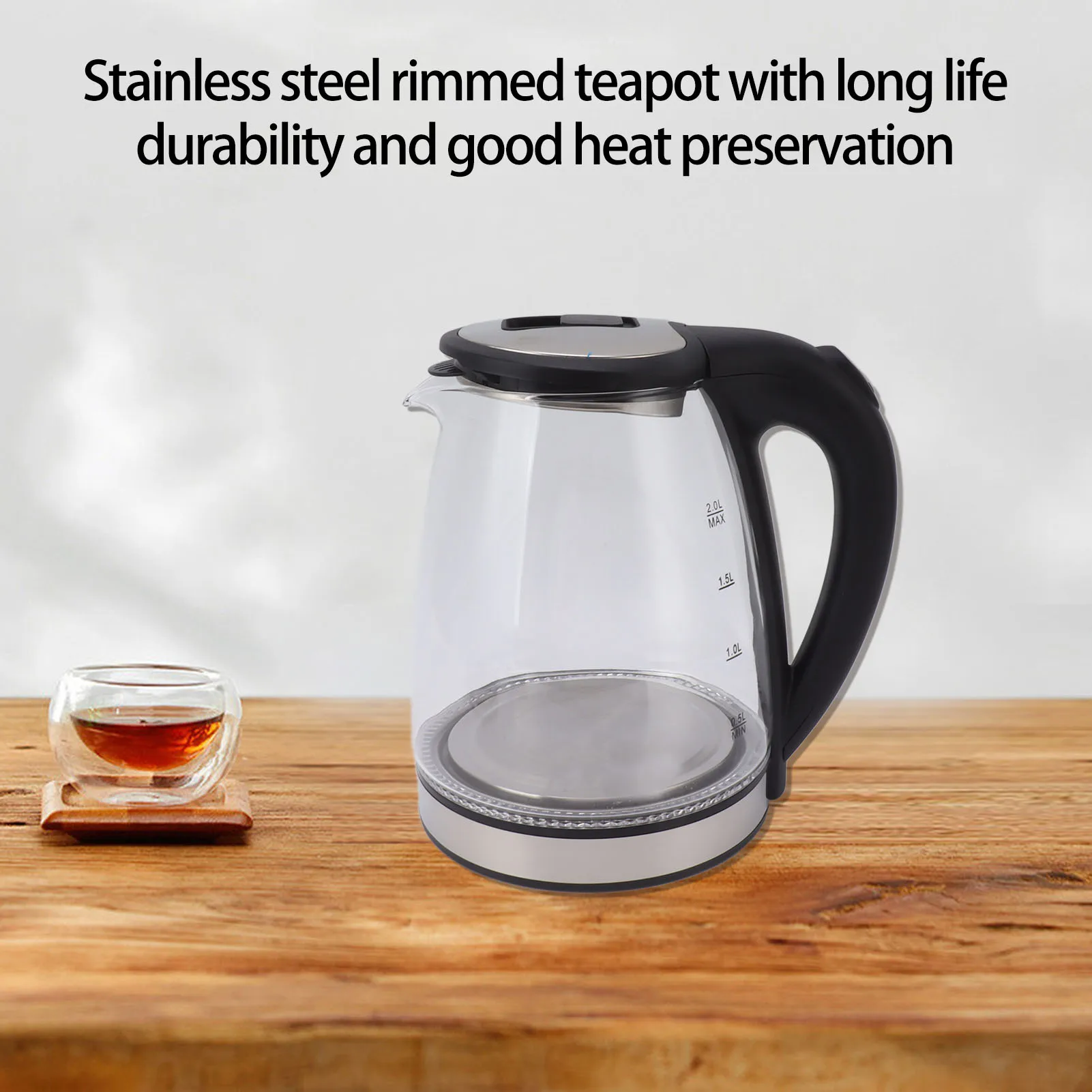 

Electric Kettle 2L 2000W Electric Teapot Hot Water Boiler Glass Coffee Pot with Stainless Steel 220V Electric Kettle