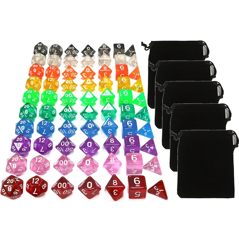 

35/70 шт. набор многосторонних кубиков с сумками, аксессуары для настольных игр, ролевая игра DND, кости для ролевых игр, несколько цветов TMZ