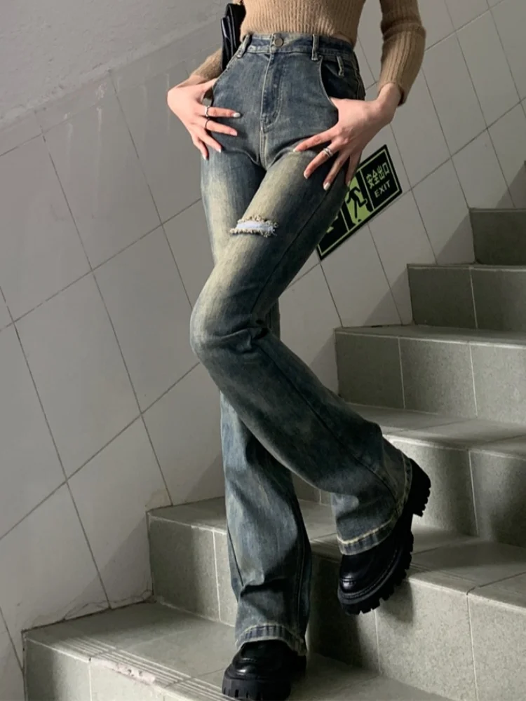 

Flare Jeans Women Autumn Cool Mopping Slender Spicy Vintage Trendy Fashion Streetwear Korean Stylish Casual All-match Daily Chic