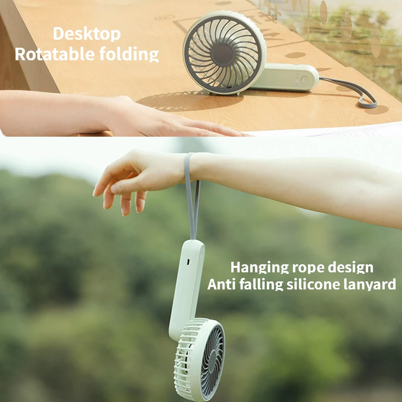 5 Leaf Third Gear Office Fold 180 ° Rotating Small Fan for Girl Outdoor Portable USB Charging Silent Noise Reduction Green Fan