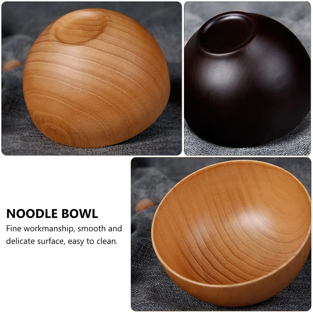 

2pcs Wooden Bowl Bamboo Dinnerware Set For Soup Rice Noodle Fruit Home Kitchen Use Wooden Food Container