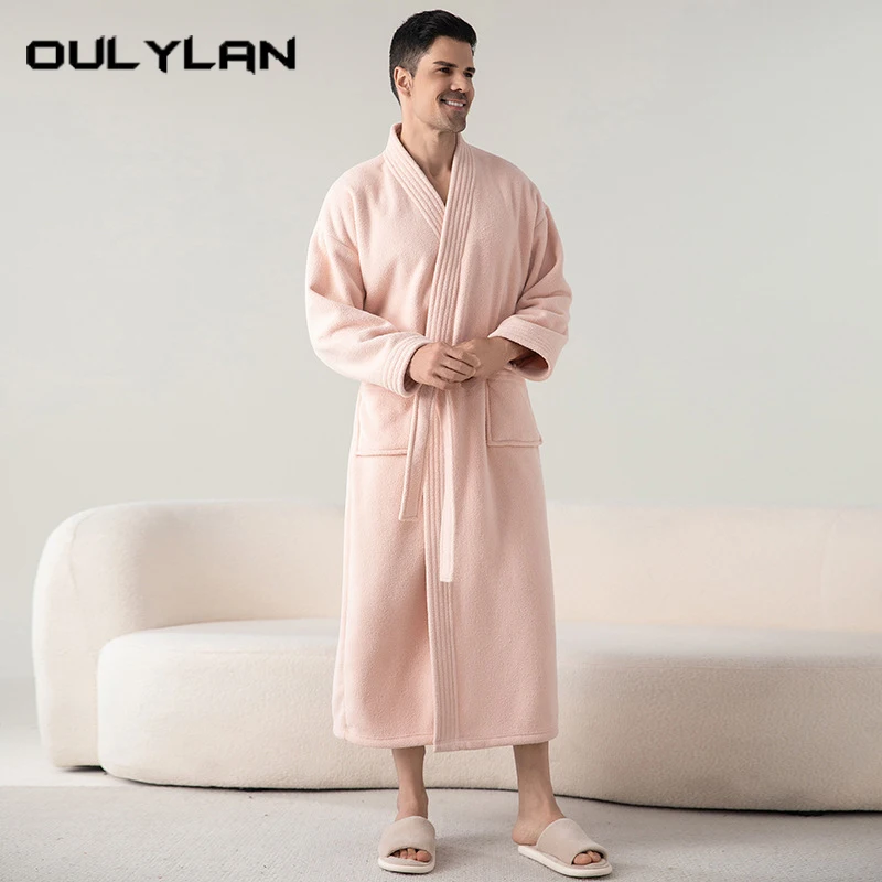 Comfy Bathrobe Men's Semi-velvet Pajamas Fall Winter Padded Thickened Long Bathrobe Women's Home Wear Bathrobe Women Universal