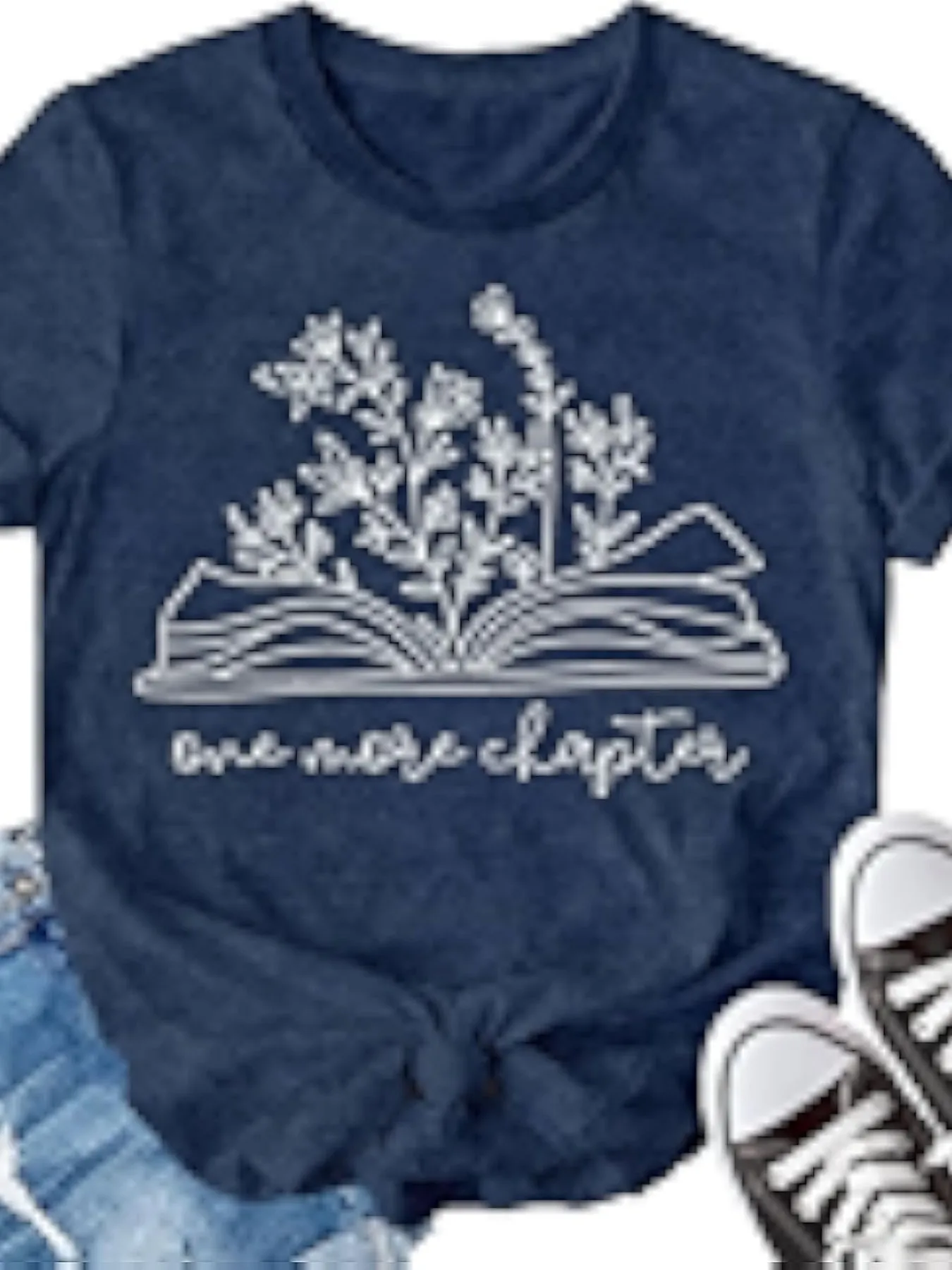

Plus-size women's short-sleeve T-shirt Open Book With Flowers comfortable soft fabric summer outfit women's clothing
