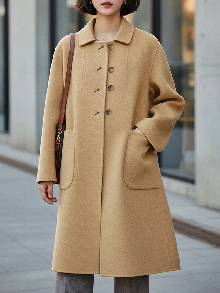 

Casual Jacket Tops Solid Long Woolen Coats for Woman Autumn Winter Warm Woman Clothing Female Coat Outfits New In Outerwears