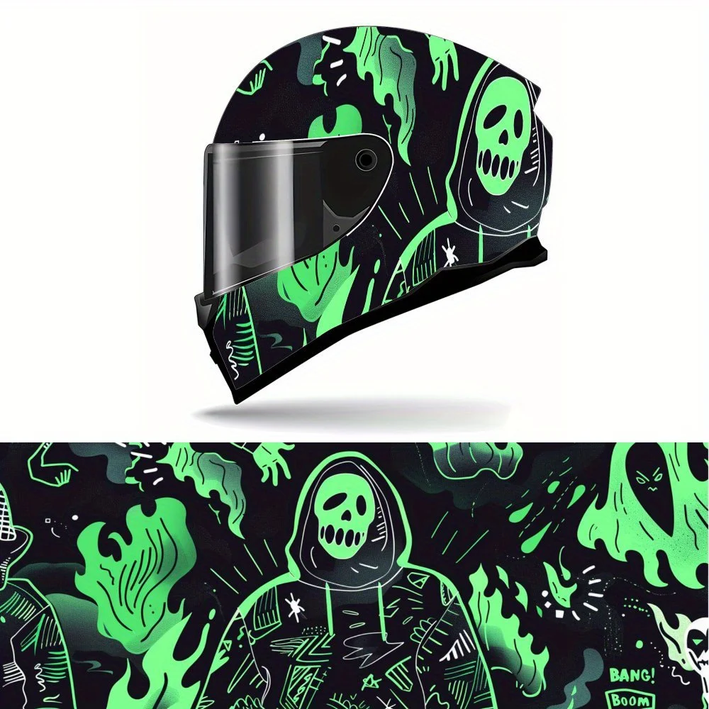 

Dark Night Green Shadow Full Face Helmet Vinyl Wrap Sticker, Waterproof Scratch-Resistant Self-Adhesive PVC Decals, Artistic Aes