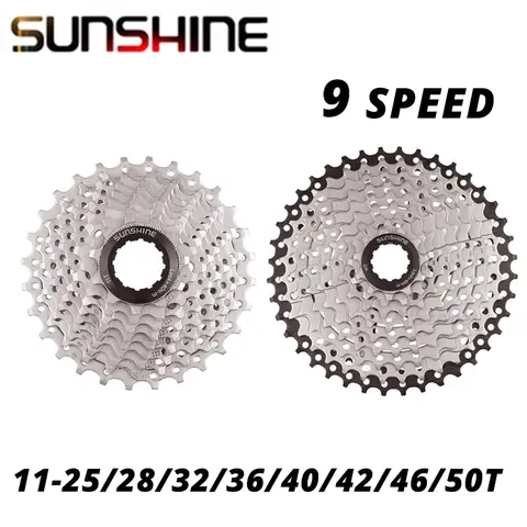 SUNSHINE 9 속도 MTB 도로 자전거 Freewheel 카세트 플라이휠 9S 25T 28T 32T 36T 40T 42T 46T 50T M370 M390 M4000 M590 Sram 9v
